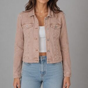 J. Jill Dusty Rose Button Front Denim Stretch Denim Jacket Size Large